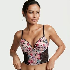 Victoria's Secret Floral Embroidered Very Sexy Push-Up Bra Corset Bustier 34 DD